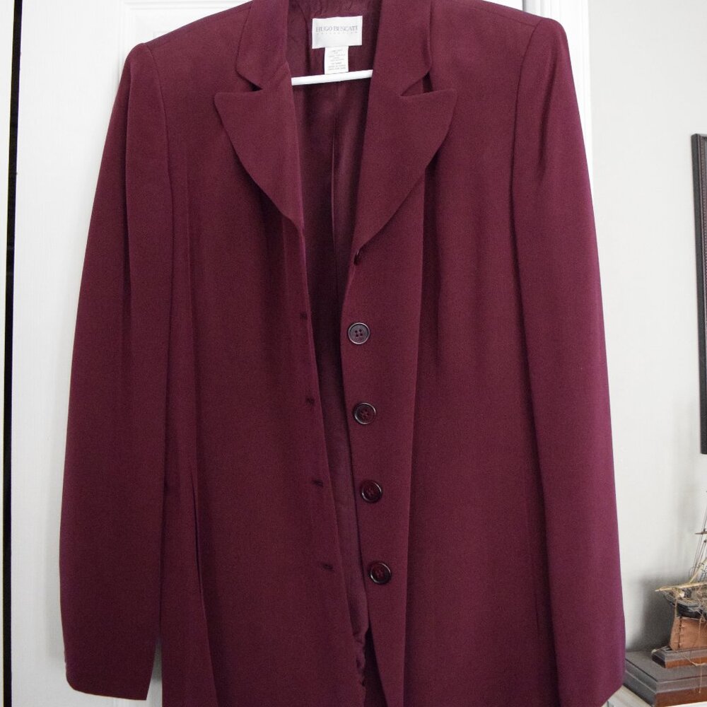 Hugo Buscati Collection 100% Silk Jacket and Skirt - Size 12 - Maroon color